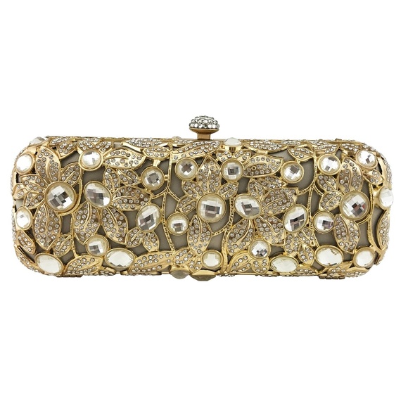 Sondra Roberts Handbags - Sondra Roberts Crystal Diamond Gold Metal Clutch